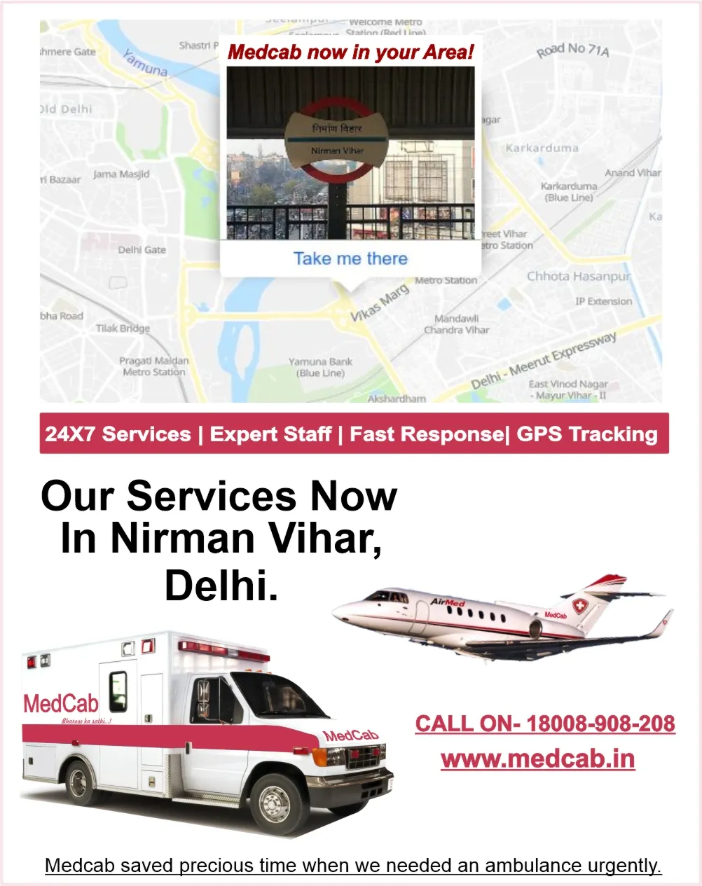 Urgent Emergency Ambulance Services  in Nirman Vihar, Delhi