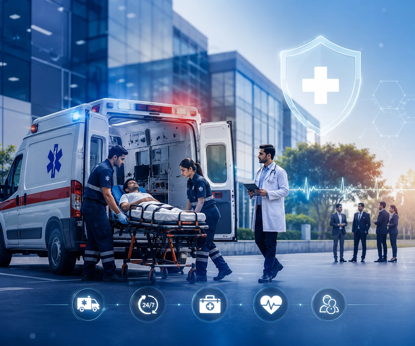 Med Cab 24x7 real-time command center dashboard tracking corporate ambulances across India