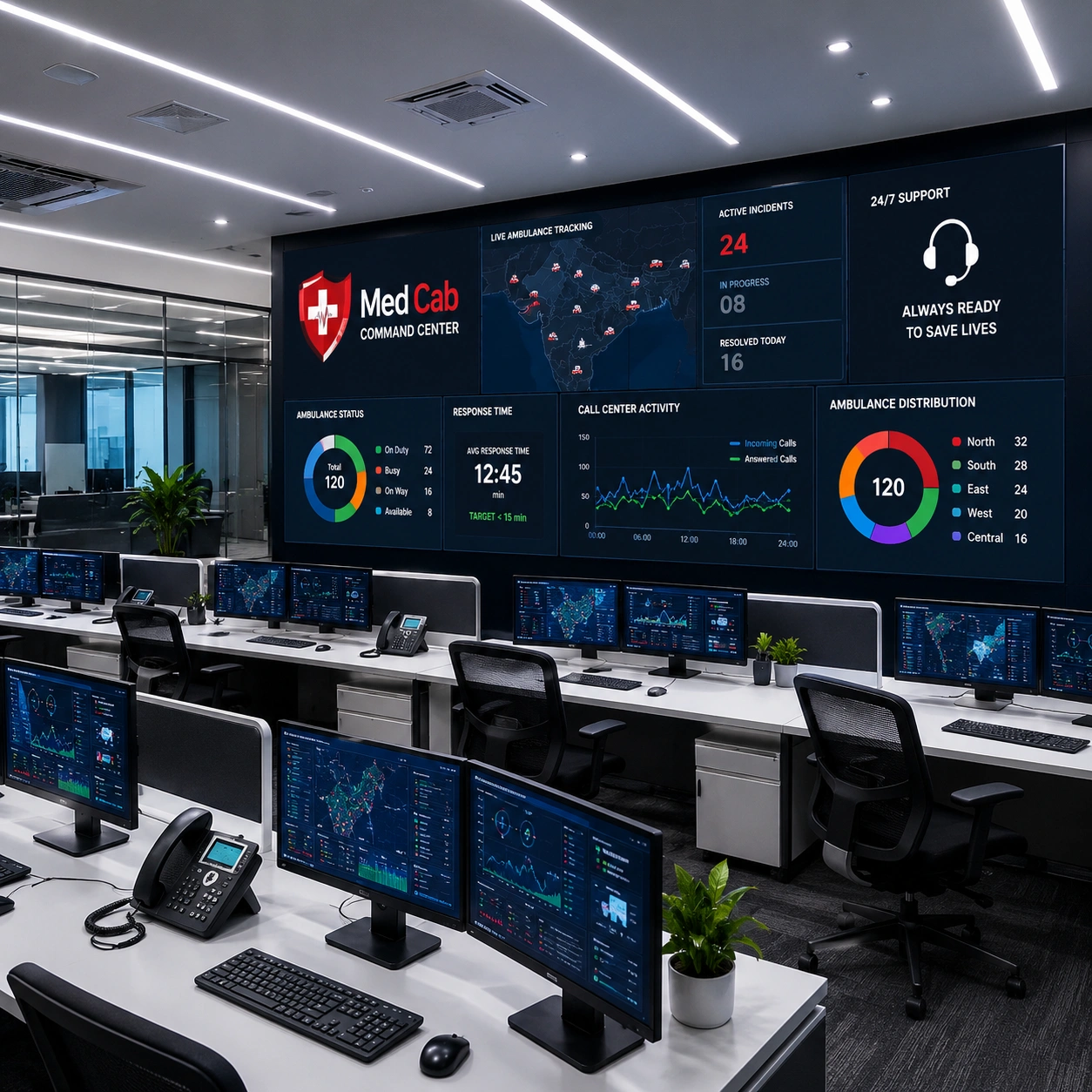 Med Cab 24x7 command center coordinating corporate emergency response